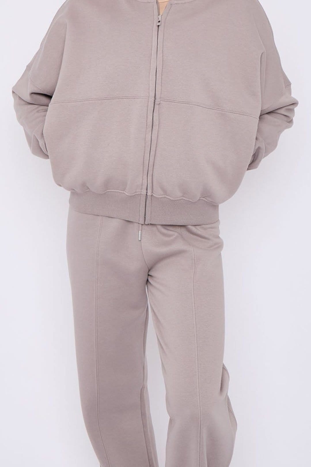 STYLEWISE STYLEWISE Women's Fleece Zipper - Oversized Bomber Style - Co-ord Set in Light Grey - 4