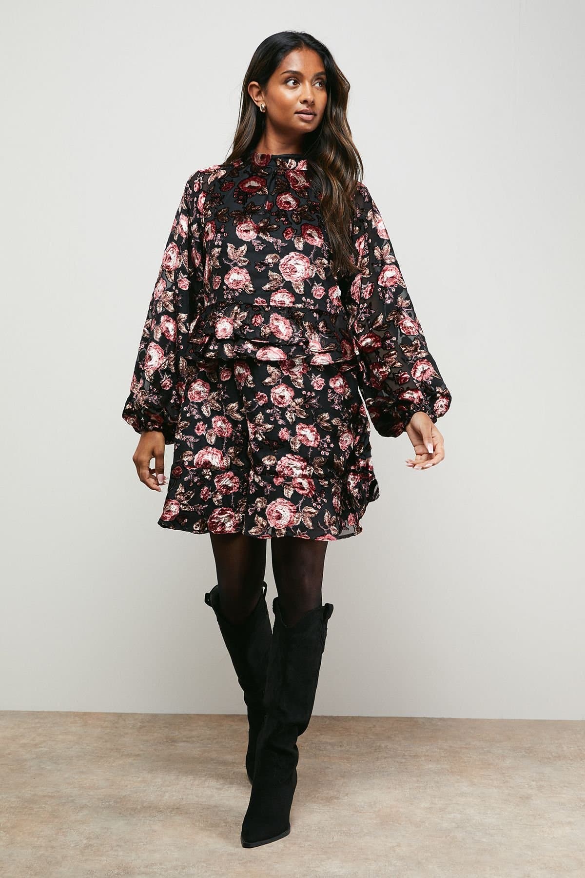 Oasis Oasis Women's Devore Tiered Boho Mini Dress in Rose