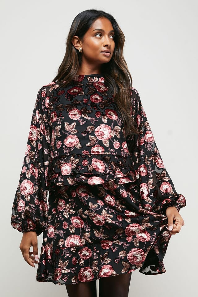 Oasis Oasis Women's Devore Tiered Boho Mini Dress in Rose - 2