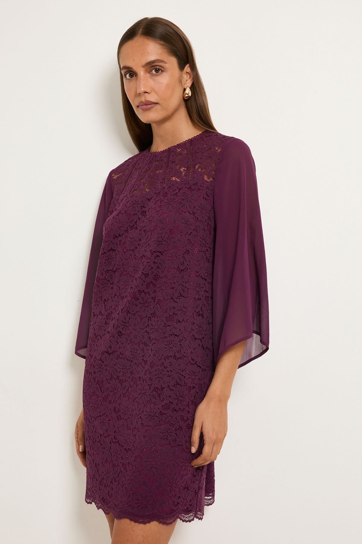 Wallis Wallis Women's Lace Ladder Trim Shift Dress in Berry