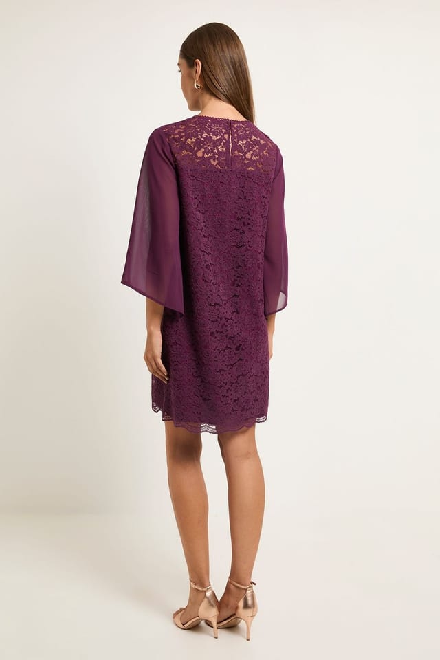 Wallis Wallis Women's Lace Ladder Trim Shift Dress in Berry - 3