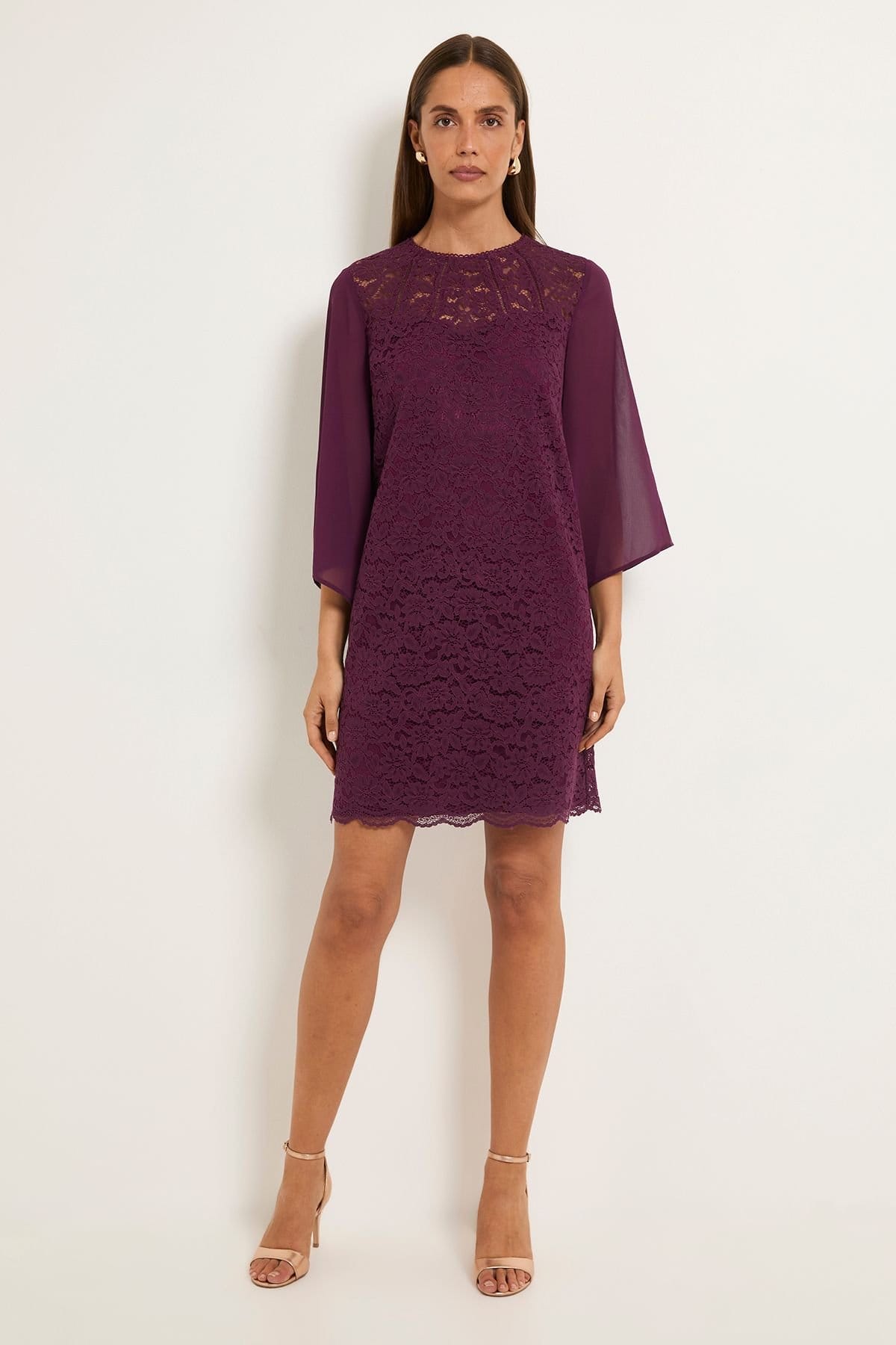 Wallis Wallis Women's Lace Ladder Trim Shift Dress in Berry - 4