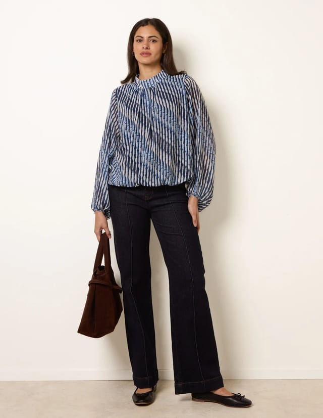 Blue Vanilla Printed High Neck Puffball Blouse - 2