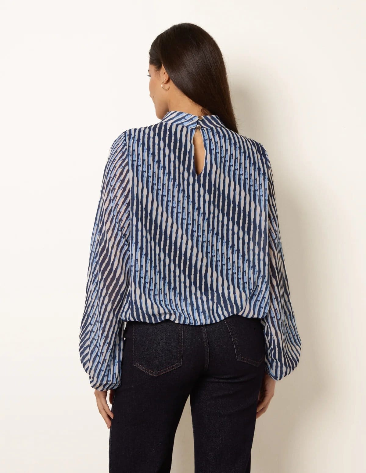 Blue Vanilla Printed High Neck Puffball Blouse - 4