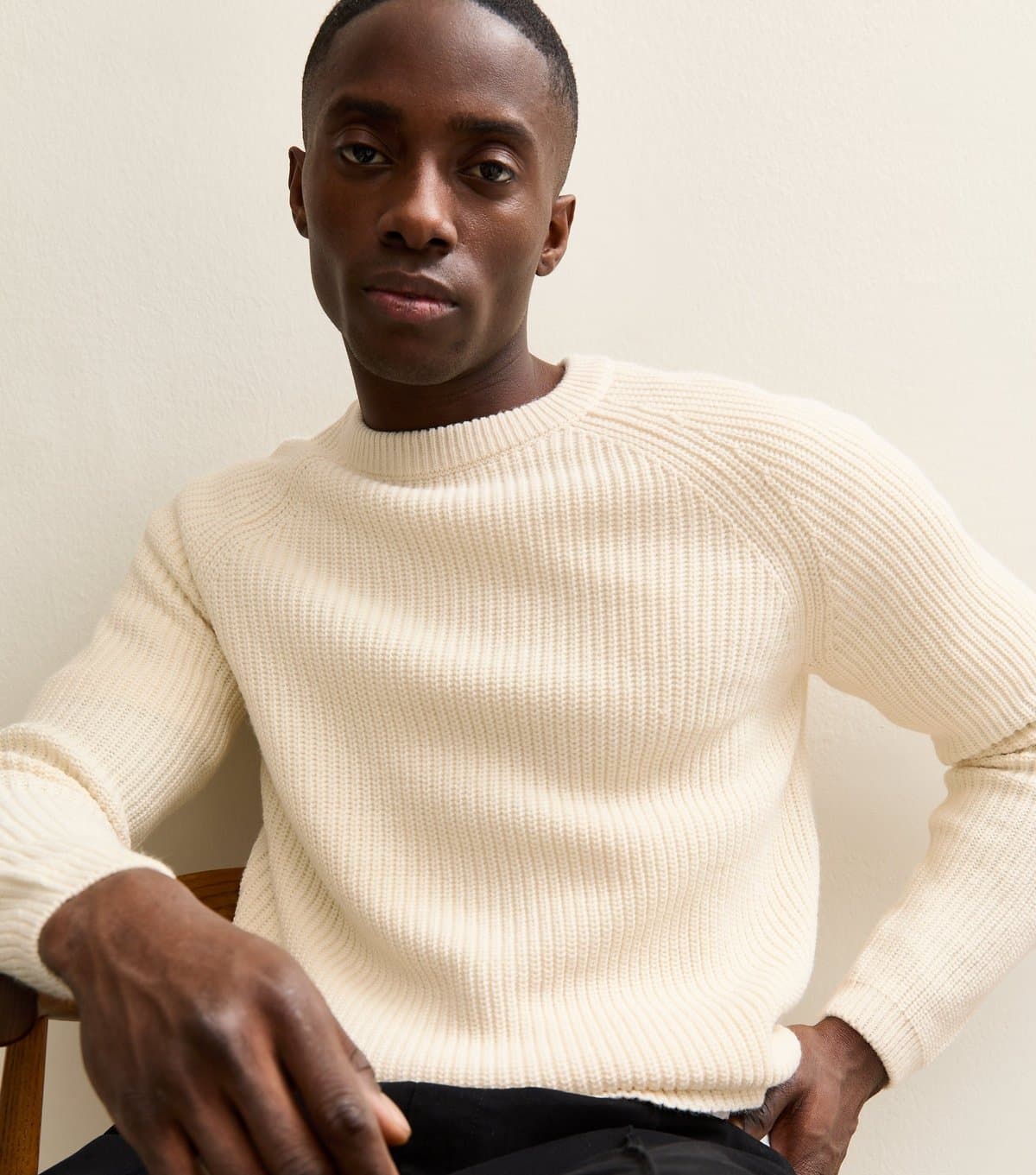 New Look Men's Off White Regular Fisherman Knit Crew Neck Jumper New Look