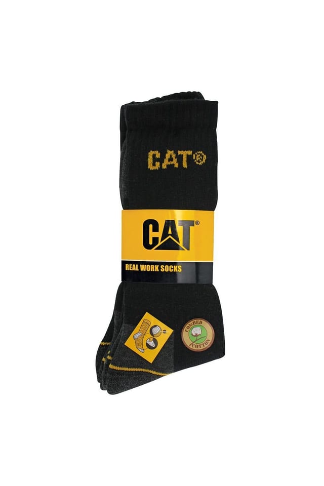 CAT CAT Men's 3 Pack Real Work Cotton Socks in Black - 2