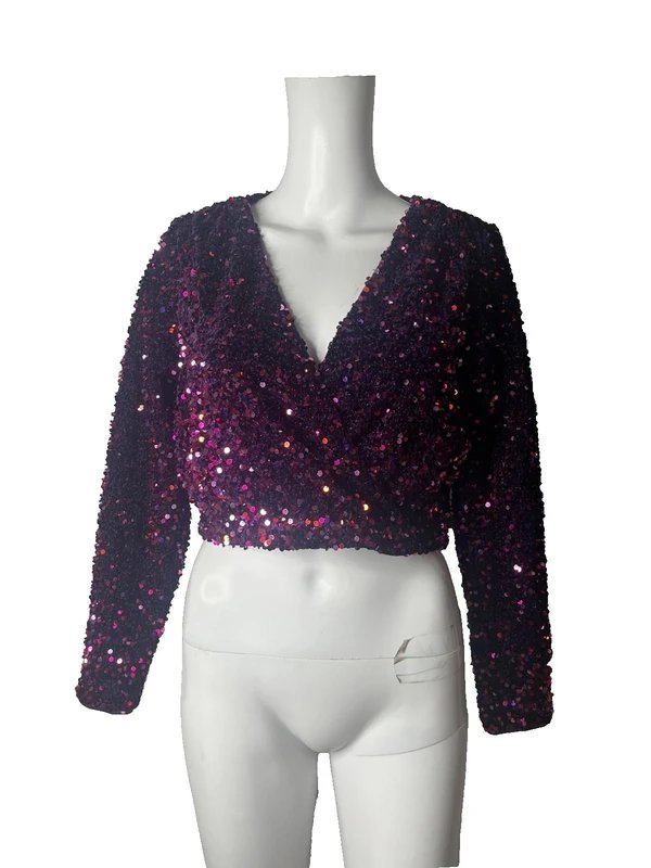 Vero Moda Vera Moda Top T-Shirt Size S Purple Sequin Stretch Womens NEW EU 38 RRP £39 - 1