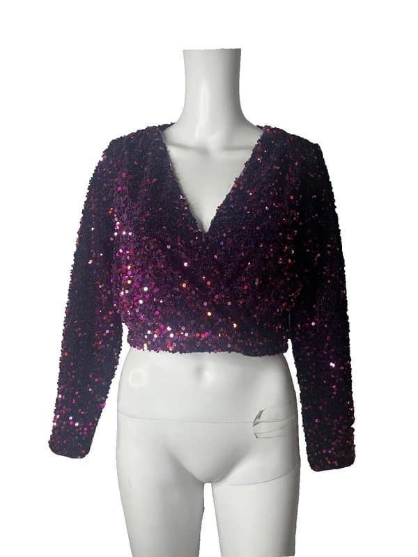 Vero Moda Vera Moda Top T-Shirt Size S Purple Sequin Stretch Womens NEW EU 38 RRP £39