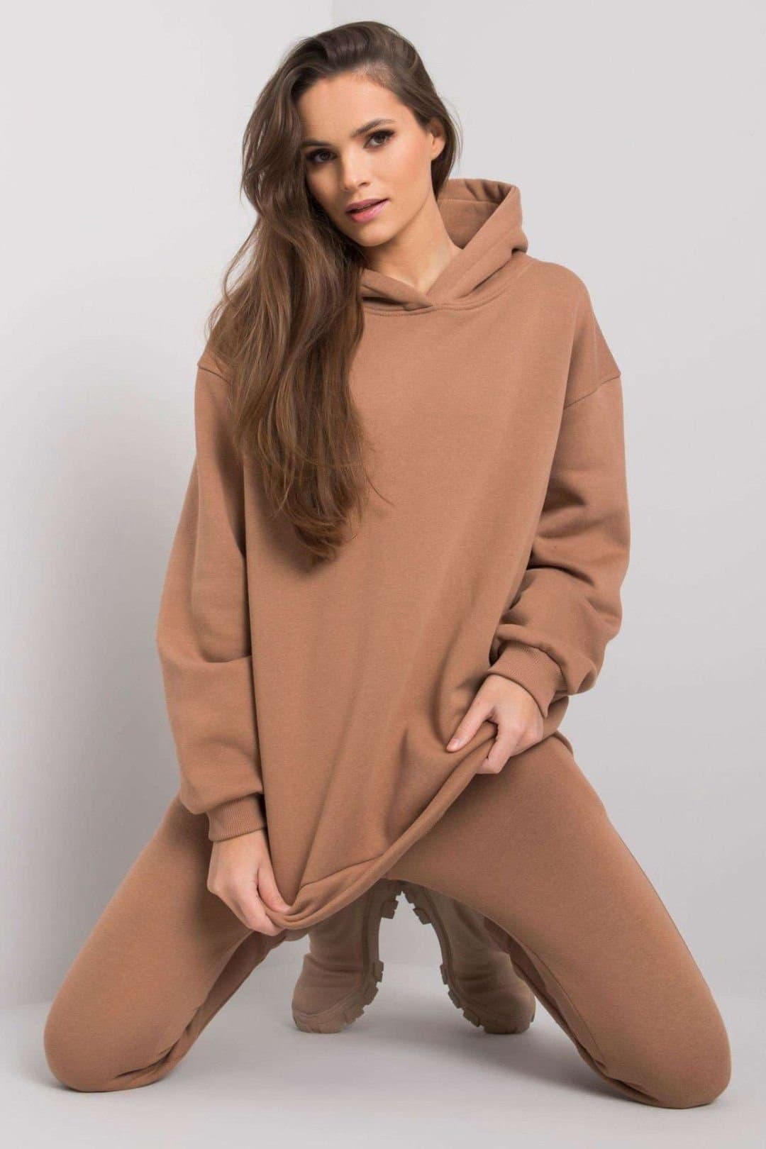 Love Lace Love Lace Women's Hooded Sweatshirt & Straight Sweatpants Set in Brown