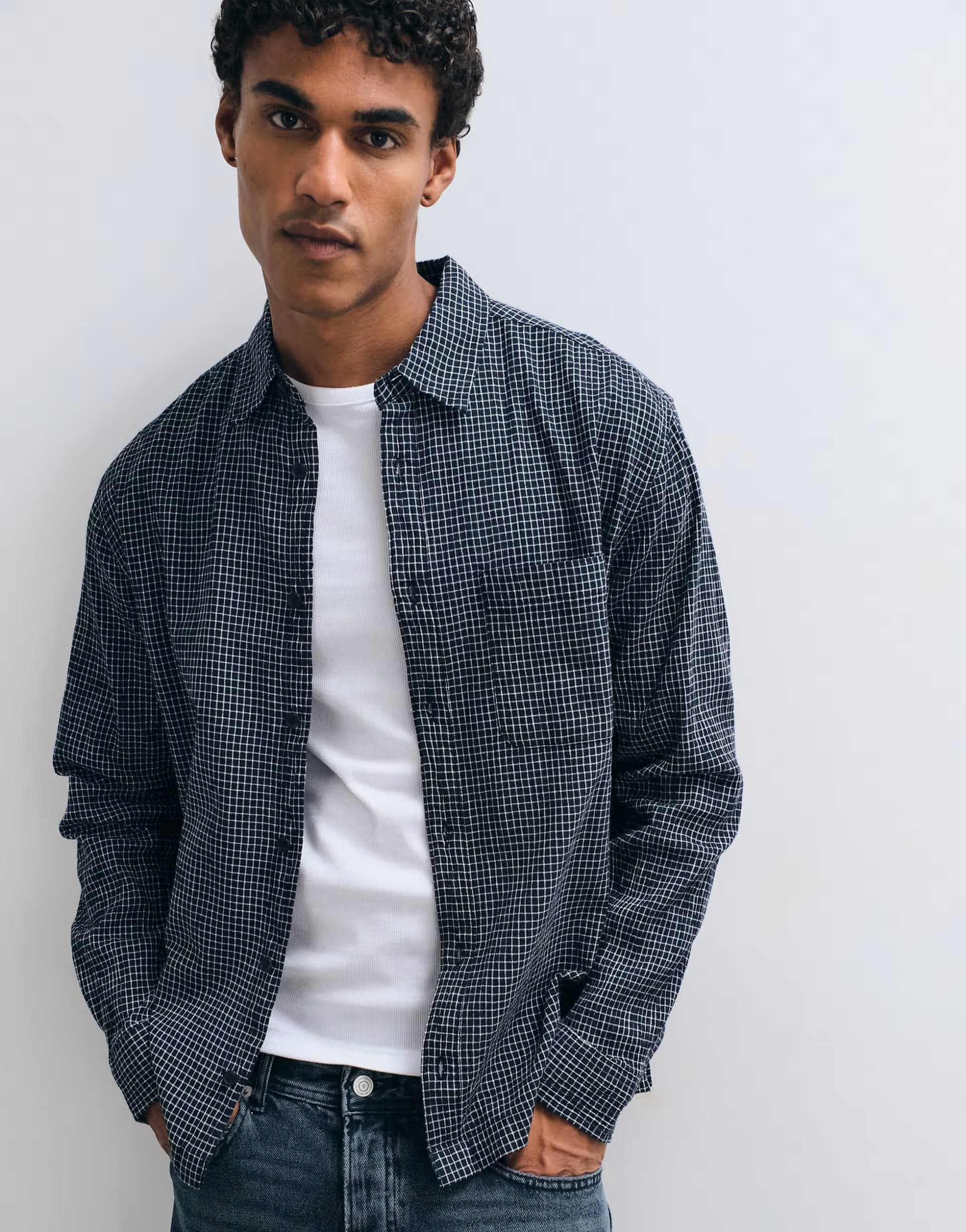ASOS ASOS DESIGN Navy Micro Check Shirt