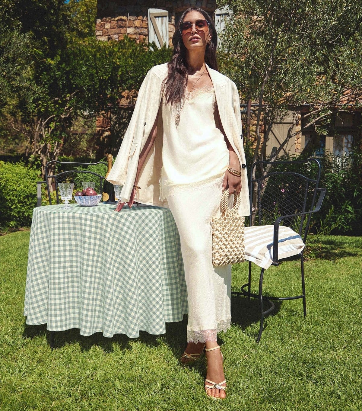 New Look Cream Textured Lace Trim Midi Skirt