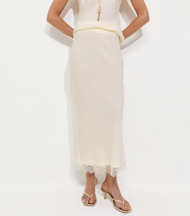 New Look Women's Cream Textured Lace Trim Midi Skirt New Look - 2