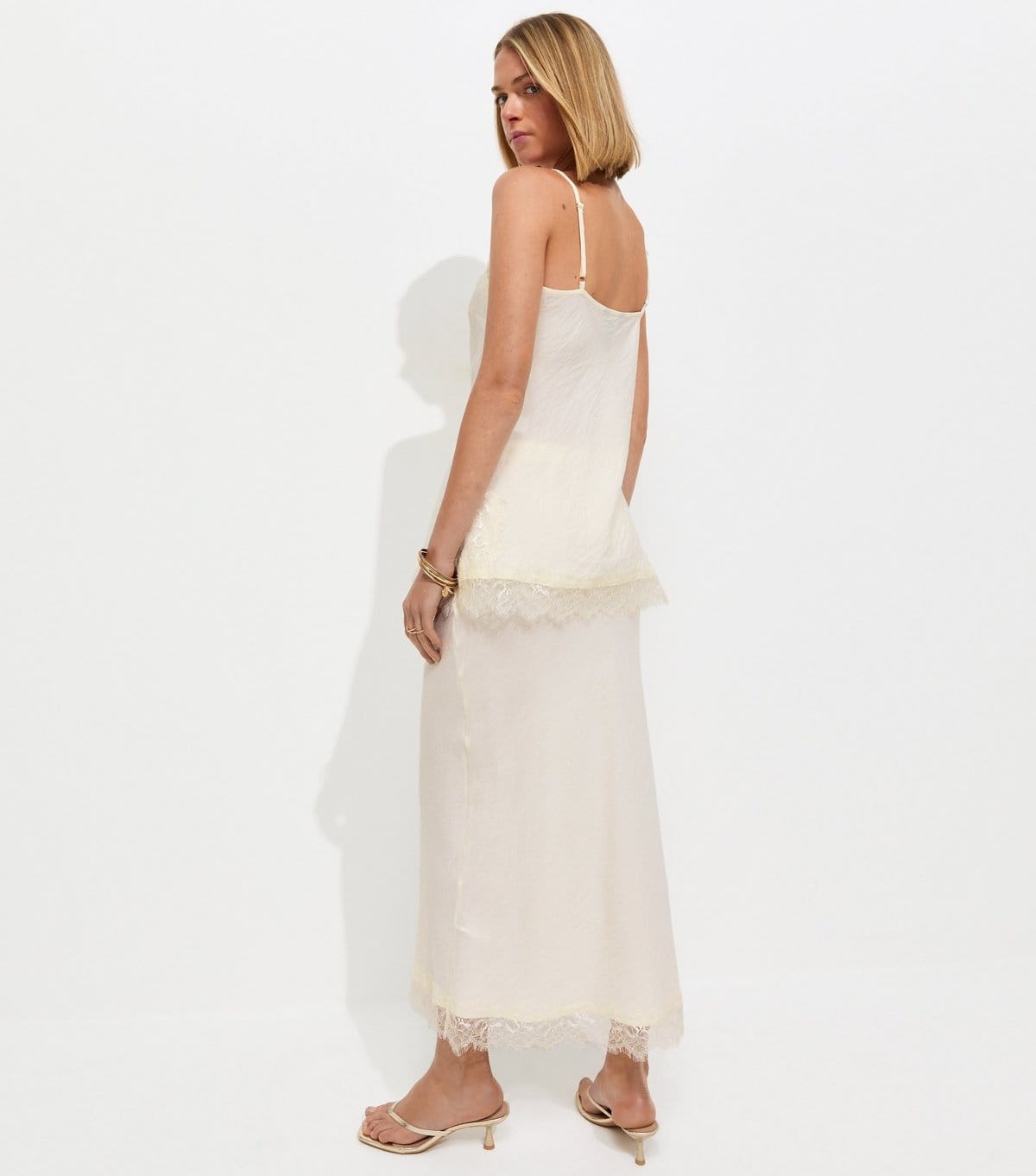 New Look Women's Cream Textured Lace Trim Midi Skirt New Look - 4