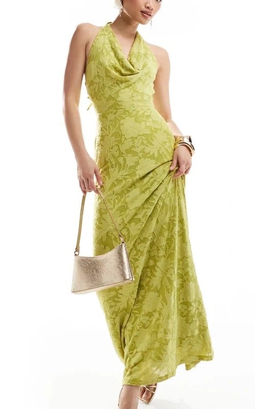 ASOS Green Floral Halter Neck Midi Dress