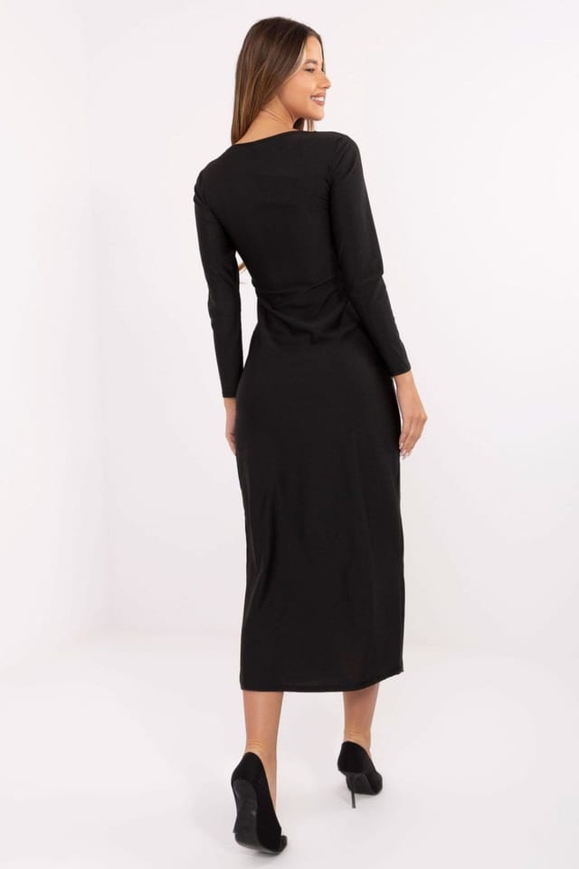 Love Lace Love Lace Women's Elegant V Neck Pencil Midi Evening Dress in Black - 3