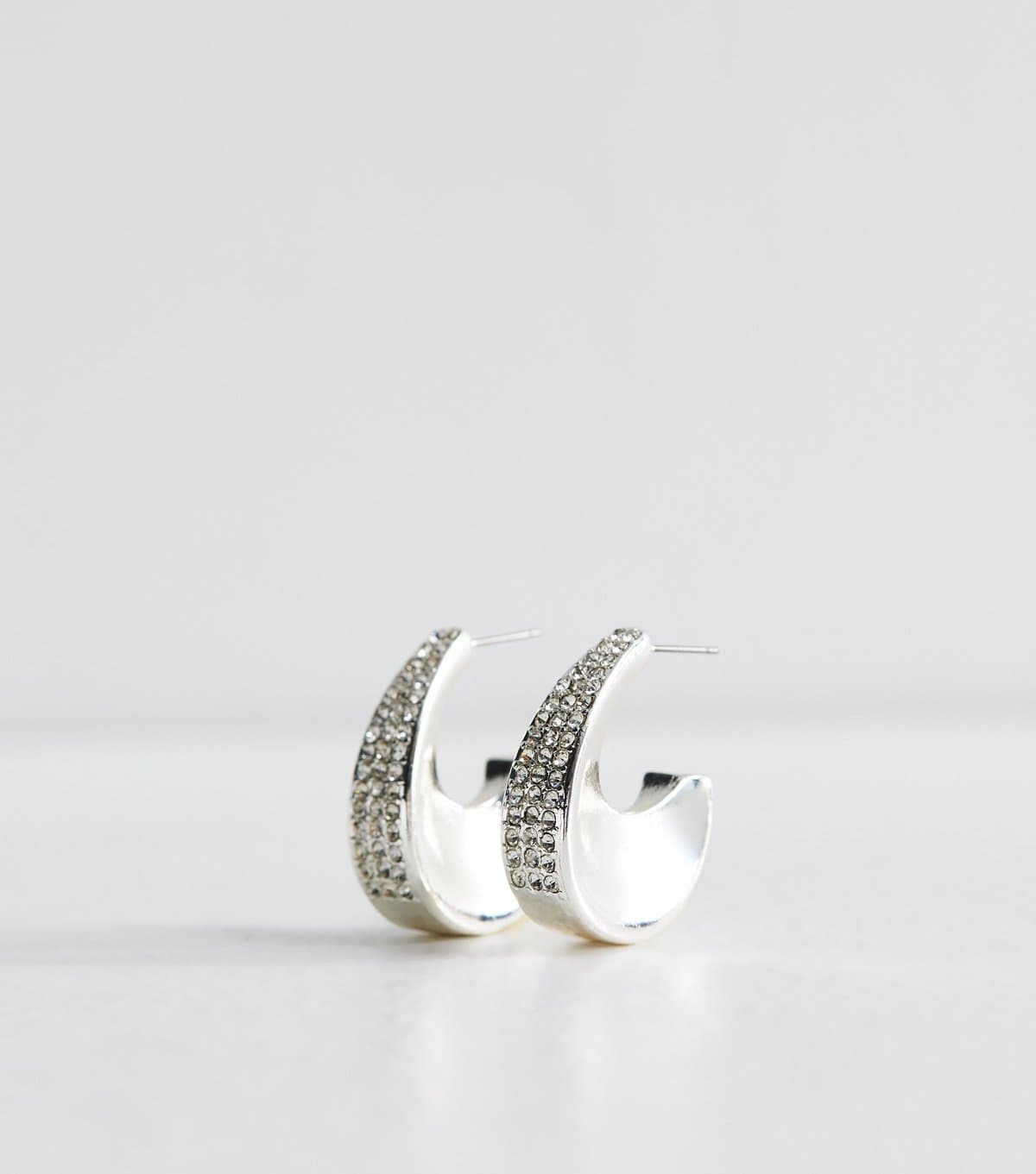 New Look Silver Tone Diamante Chunky Hoop Earrings New Look