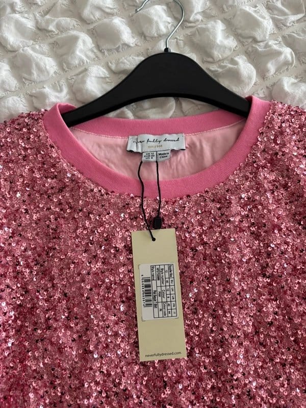 Never Fully Dressed Pink Sequin T-Shirt