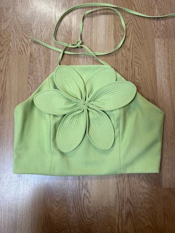 ASOS Pistachio Linen Halter Top with 3D Flower