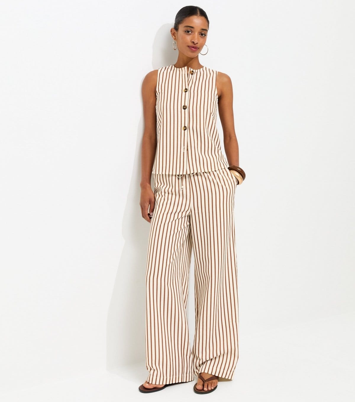 Women's Brown Striped Seersucker Wide Leg Trousers New Look