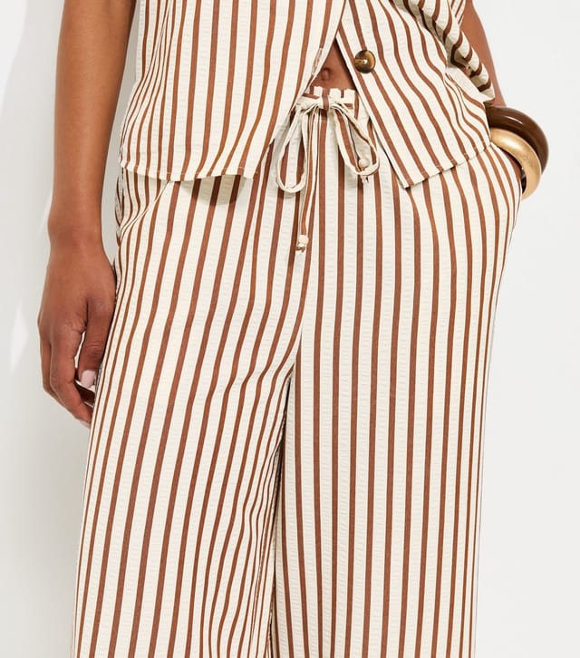 New Look Women's Brown Striped Seersucker Wide Leg Trousers New Look - 3