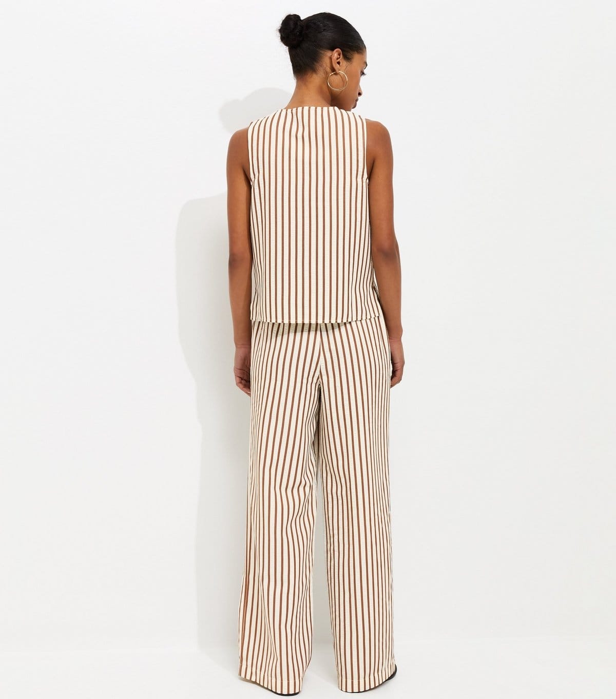 New Look Women's Brown Striped Seersucker Wide Leg Trousers New Look - 4
