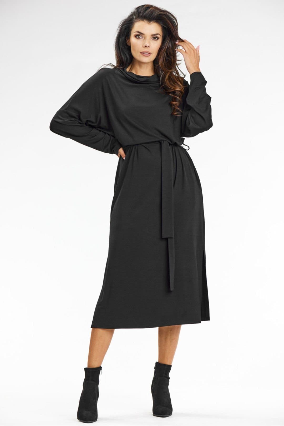 Love Lace Love Lace Women's Kimono Midi Turtleneck Viscose Dress in Black