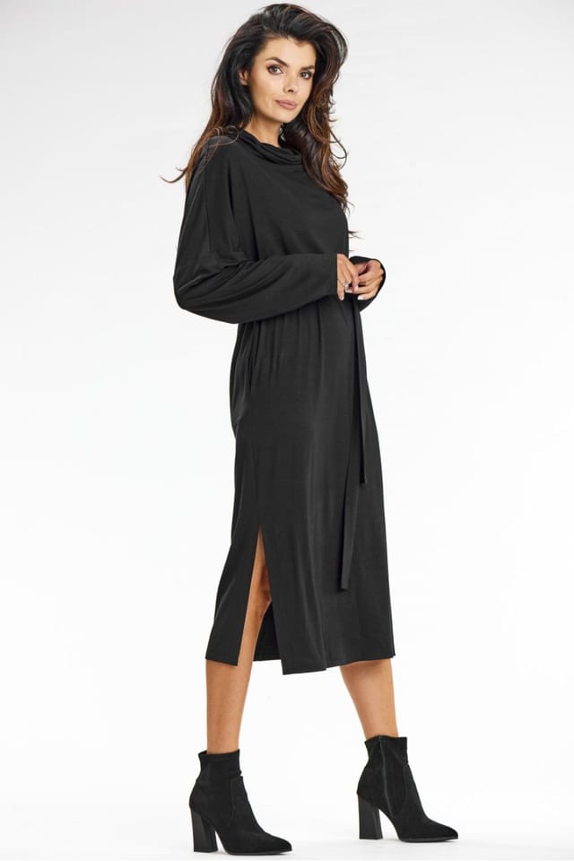 Love Lace Love Lace Women's Kimono Midi Turtleneck Viscose Dress in Black - 2