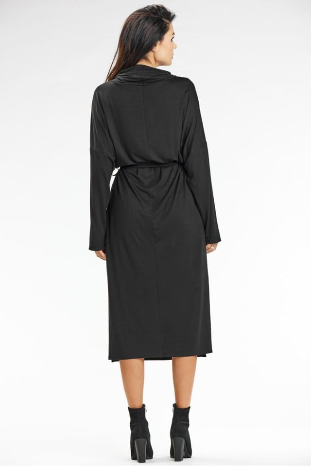 Love Lace Love Lace Women's Kimono Midi Turtleneck Viscose Dress in Black - 3