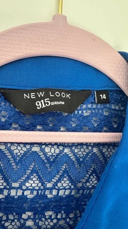 New Look New Look Royal Blue Sheer Shirt Lace Back Size 14