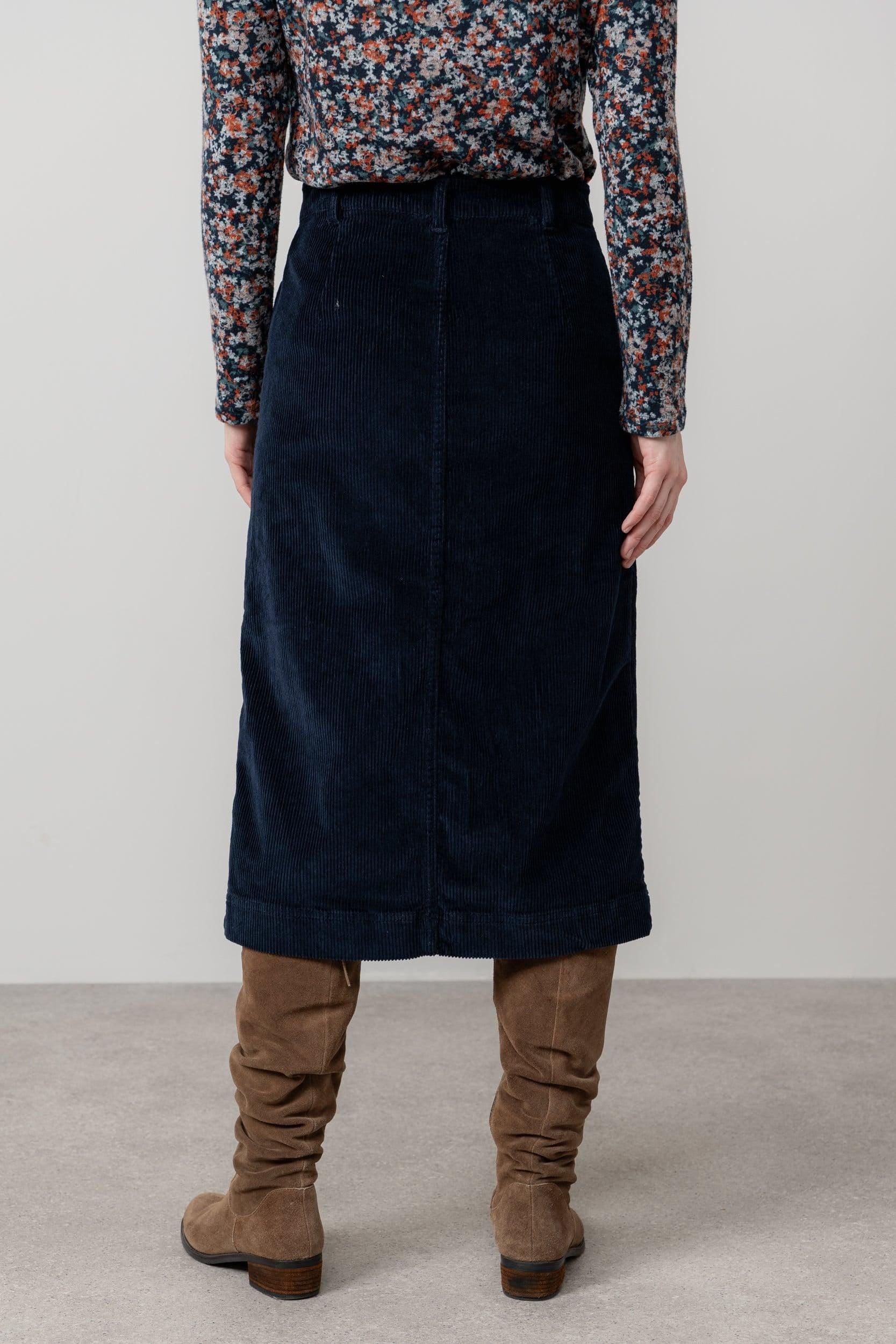 Lily & Me Lily & Me Women's Penrose Stretch Jumbo Cord Midi Length Skirt with Belt loops at waist in Navy - 4