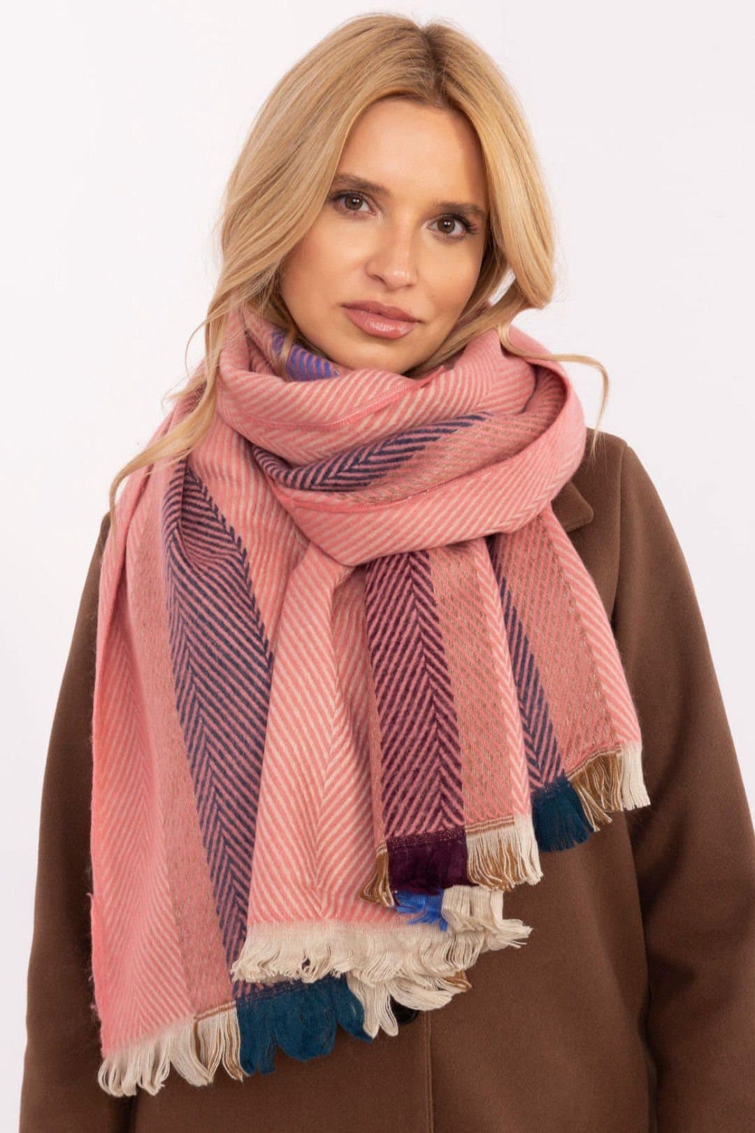 Love Lace Love Lace Orange Striped Viscose Scarf with Fringed Ends