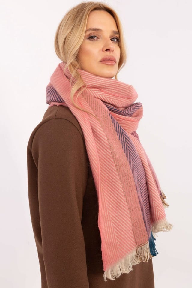 Love Lace Love Lace Women's Stylish Soft Winter Striped Viscose Scarf with Fringed Ends in Orange - 2