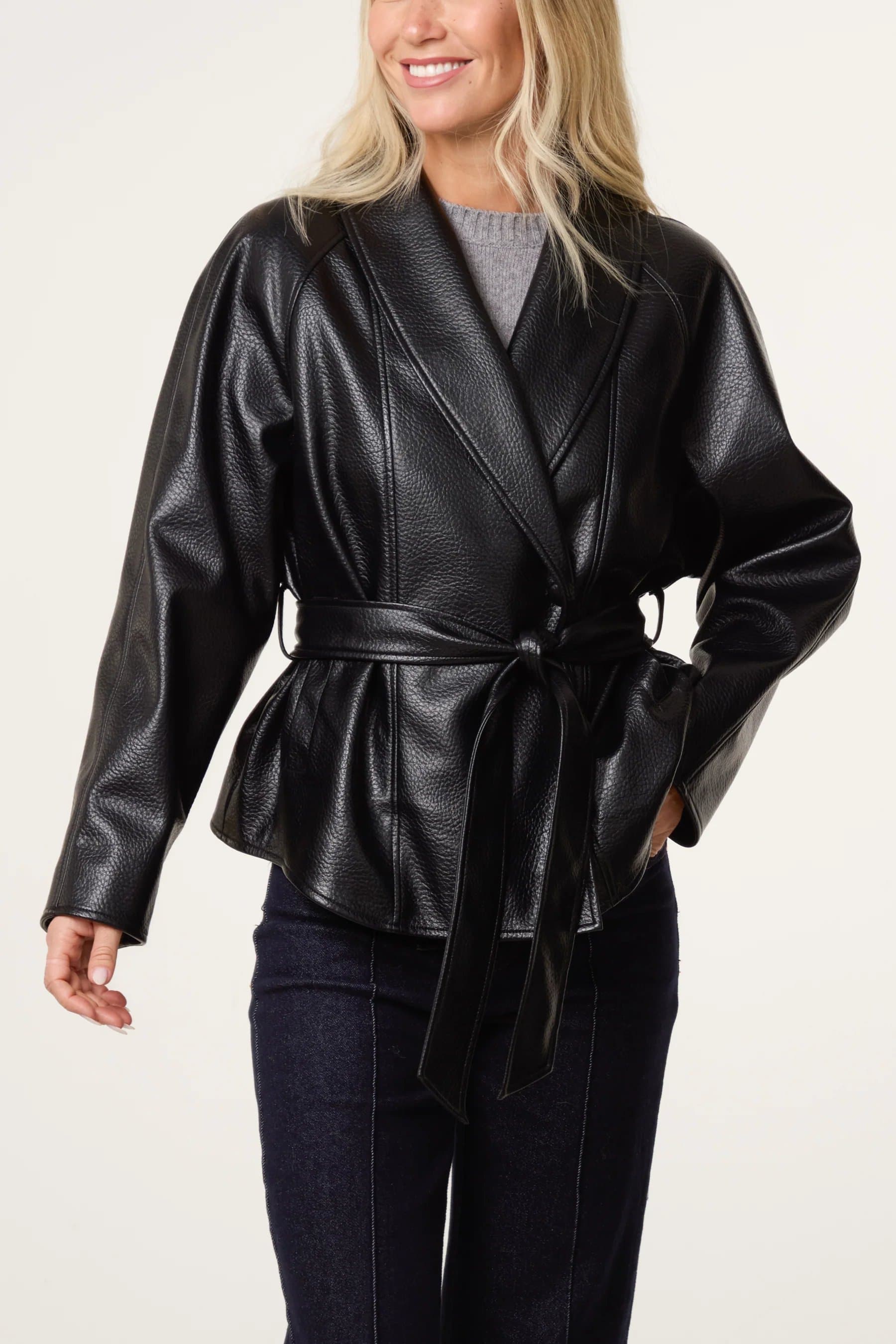 Blue Vanilla Peplum Wrap Belted Jacket