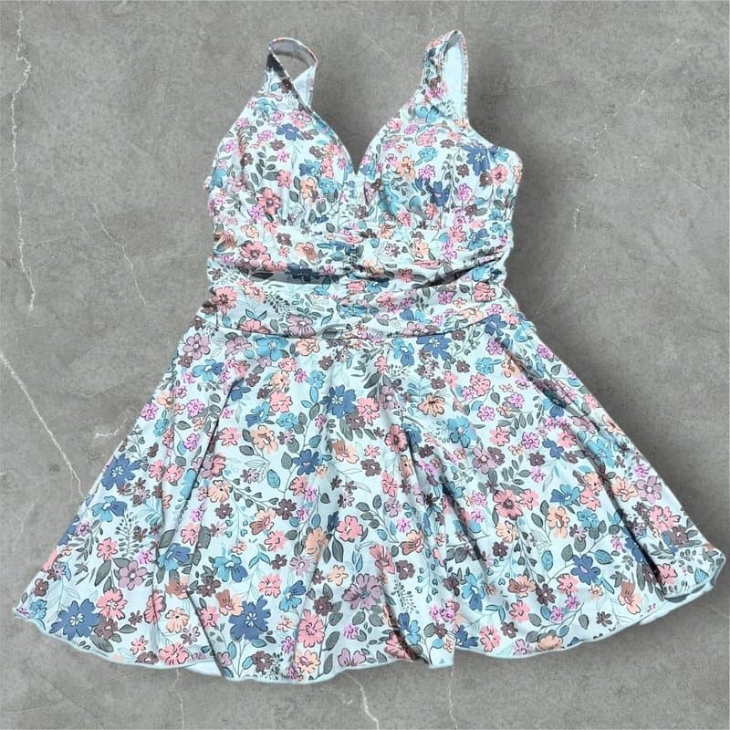 SHEKINI swim dress swimsuit uk 12 shekini floral pastel tummy control beach holiday