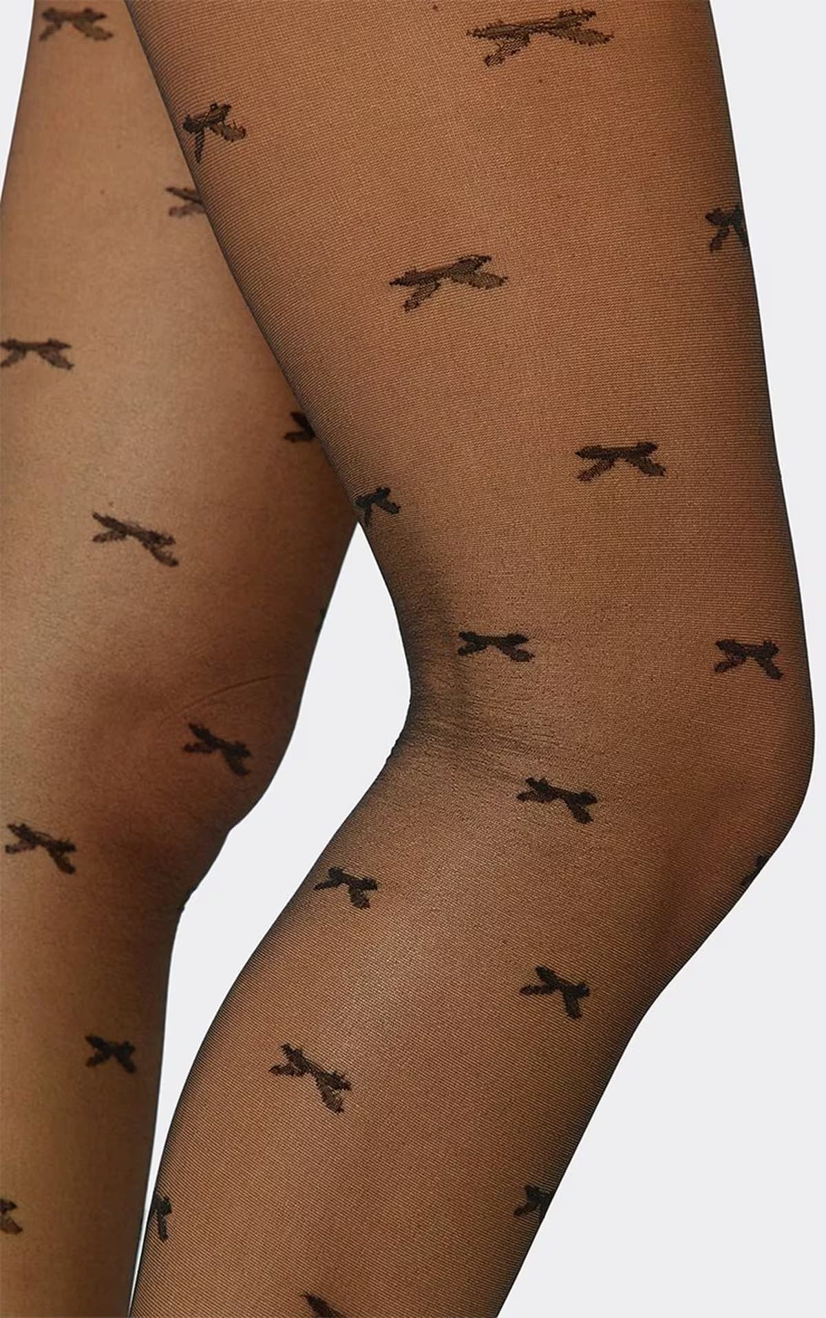 EGO Bow Detail Tights In Black Mesh, Women's Size UK 0