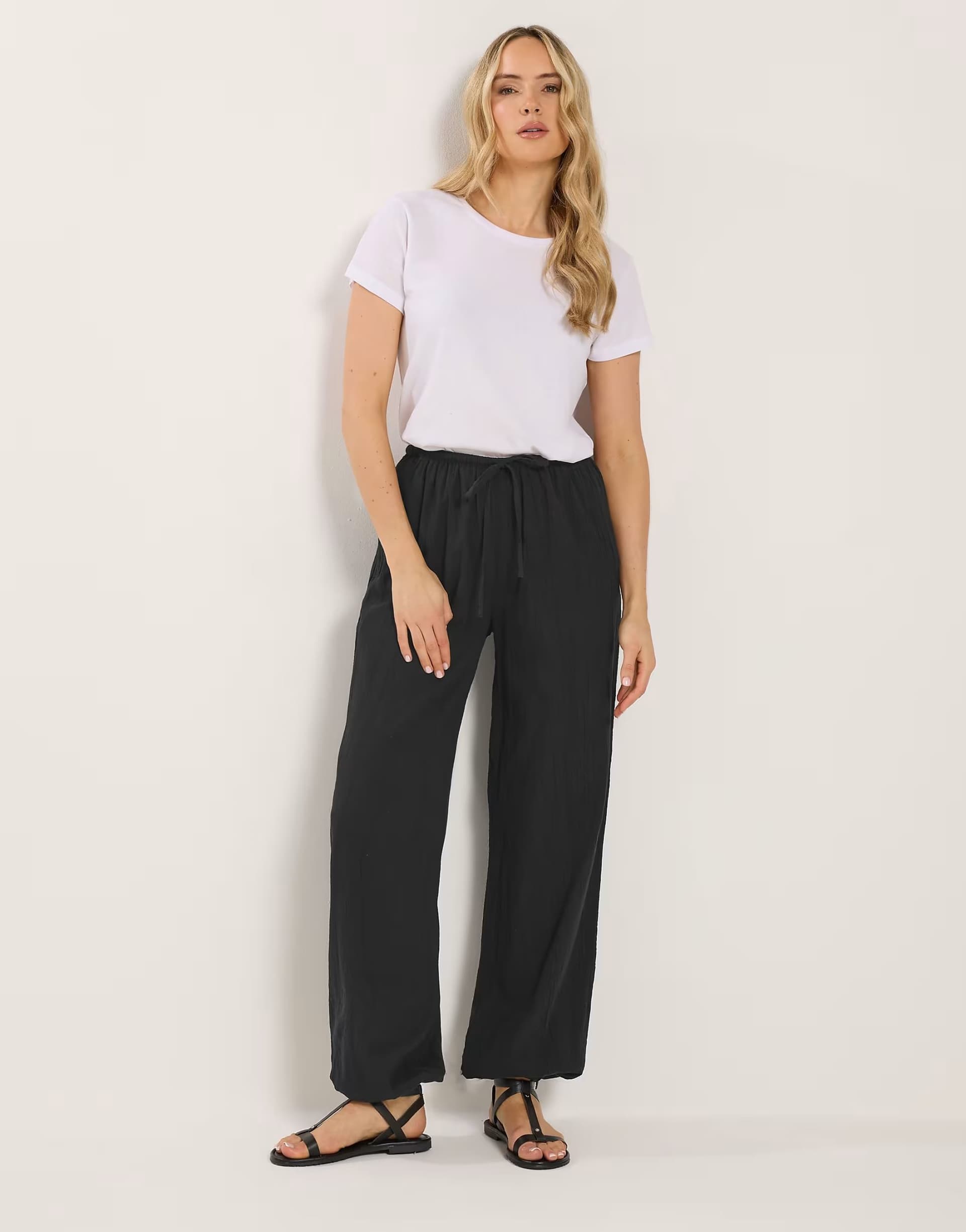 ASOS Long Tall Sally Gathered hem textured trousers in black