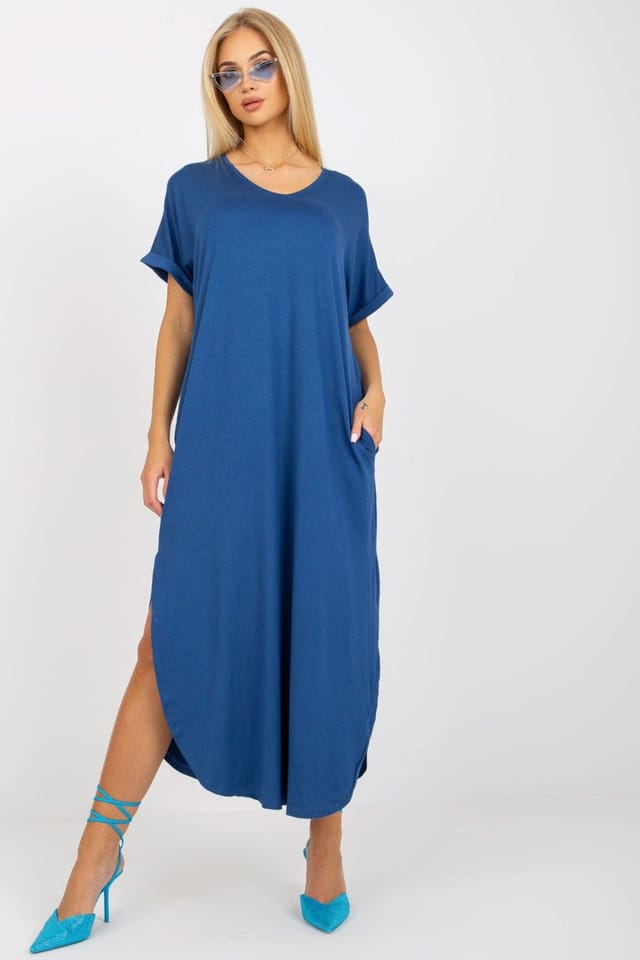 Love Lace Love Lace Women's Short Sleeve Dress with Side Slip Pockets in Blue - 2