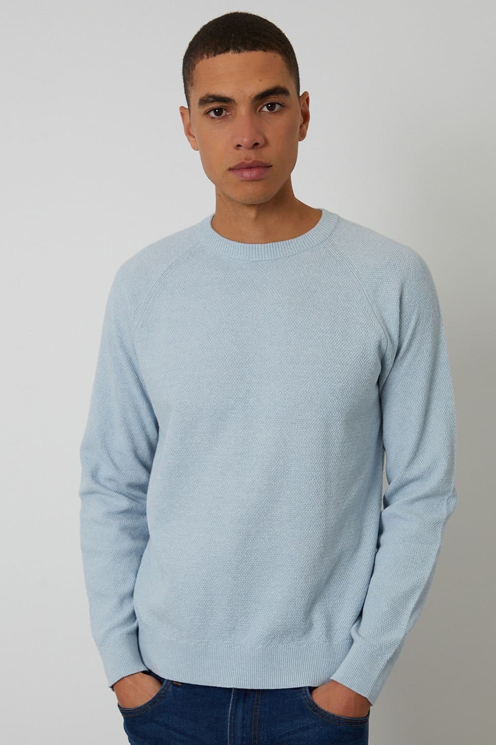 Threadbare Threadbare Men's Raglan Knitted Crew Neck Jumper in Light Blue