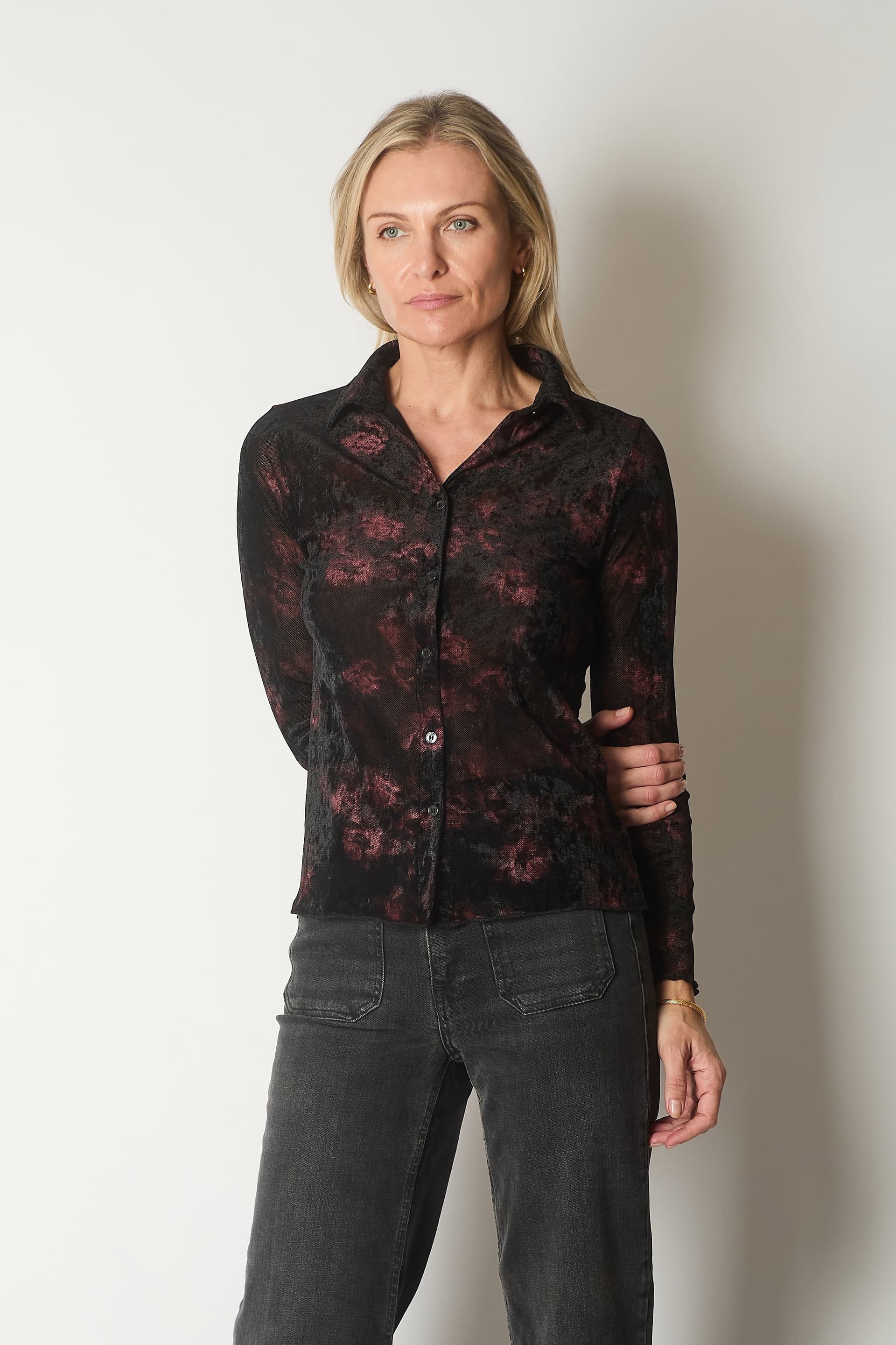SOLO SOLO Wine Velvet-Touch Button-Up Shirt