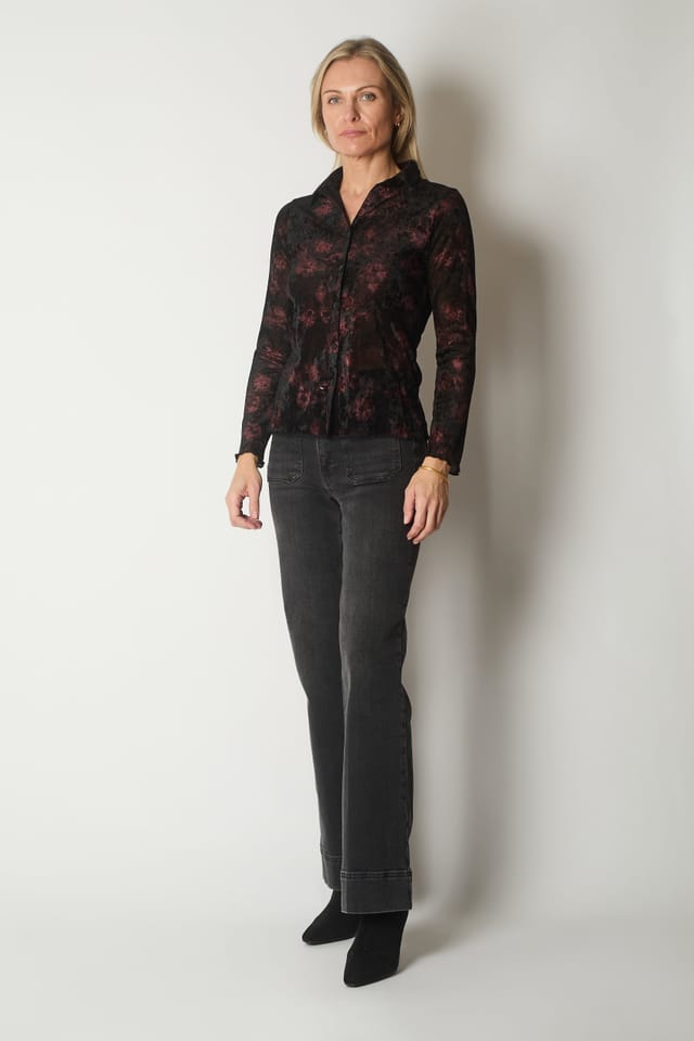 SOLO SOLO Women's Velvet-Touch Button-Up Shirt in Wine - 2