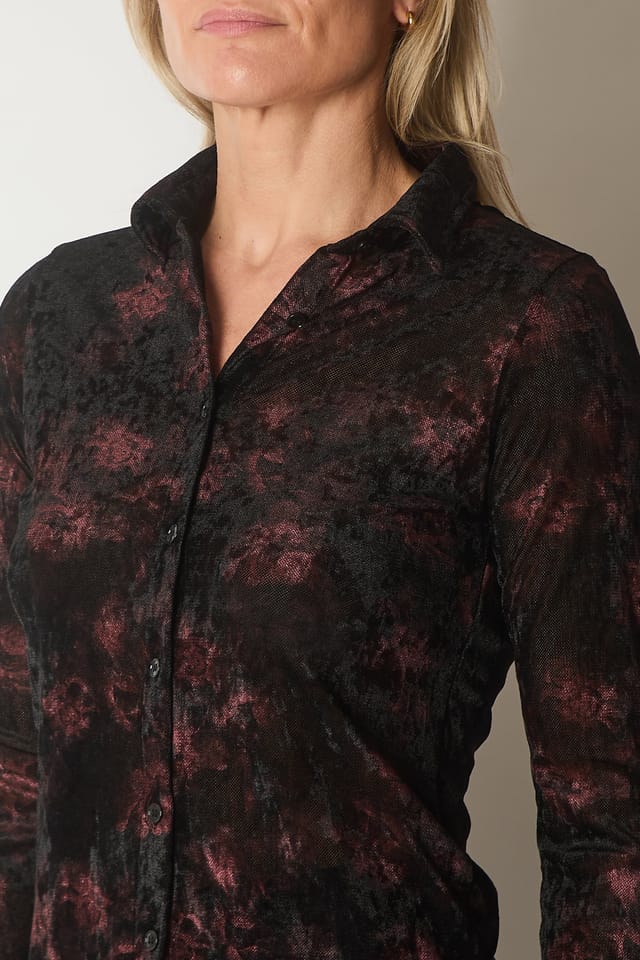SOLO SOLO Women's Velvet-Touch Button-Up Shirt in Wine - 3