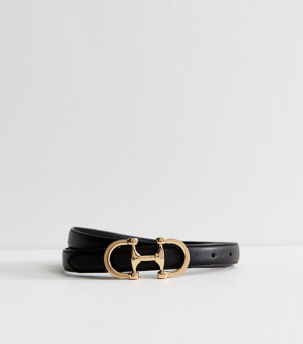 New Look New Look Black Faux Leather Belt with Gold Snaffle Buckle