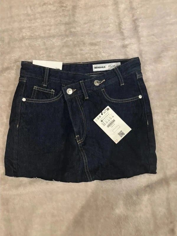 Bershka bershka dark denim mini skirt (4)