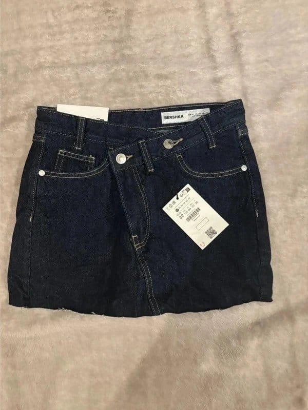 Bershka Navy Dark Denim Mini Skirt