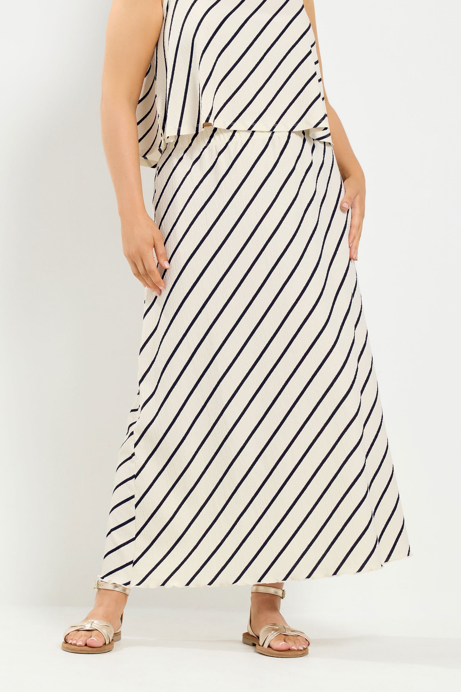 Yours Plus Size Cream Stripe Maxi Skirt