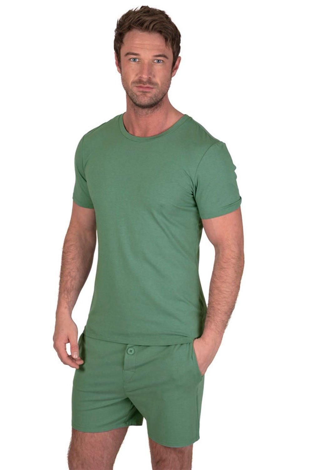 Light & Shade Light & Shade Men's Crew Neck Tee & Short Pyjama Set in Green - 1