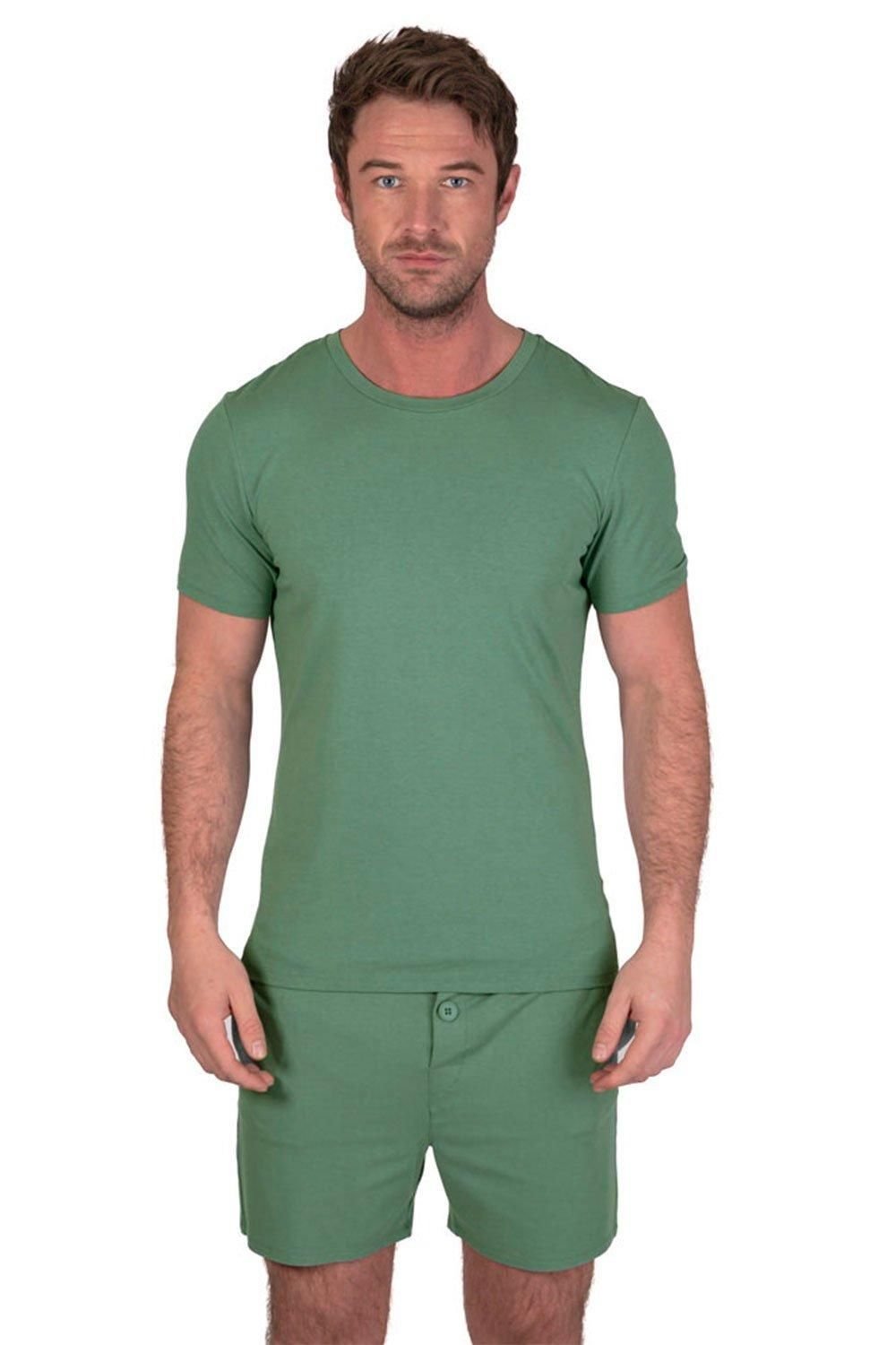 Light & Shade Light & Shade Men's Crew Neck Tee & Short Pyjama Set in Green - 2