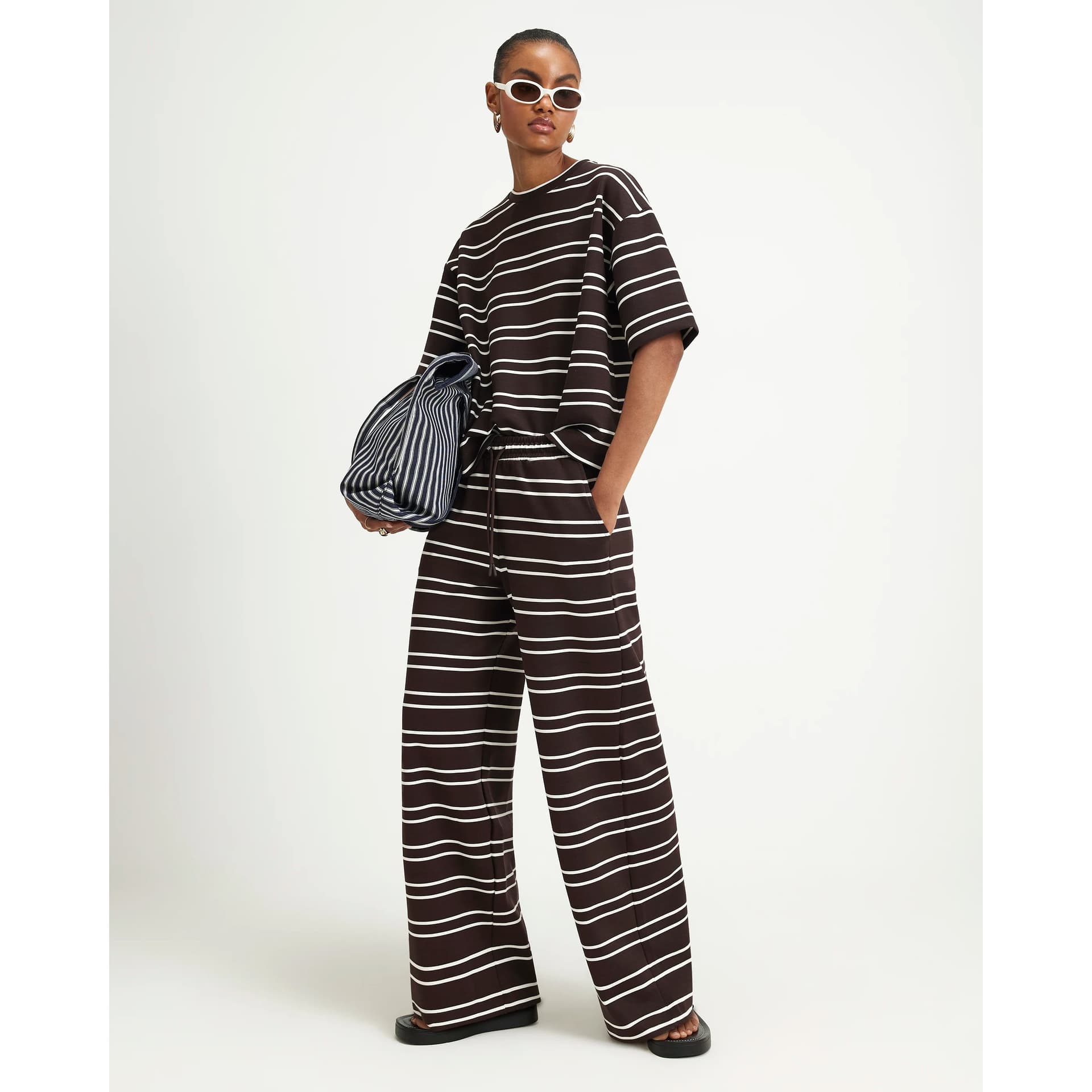 River Island River Island Womens Brown Premium Stripe Jogger Trousers