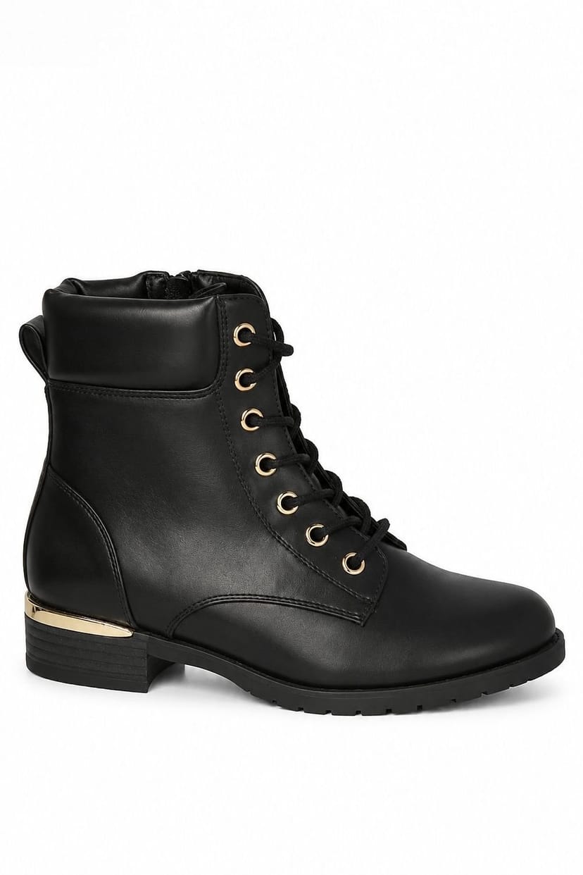 Spot On Spot On Women's Lace Up Ankle Boot with Padded Collar in Black - 1