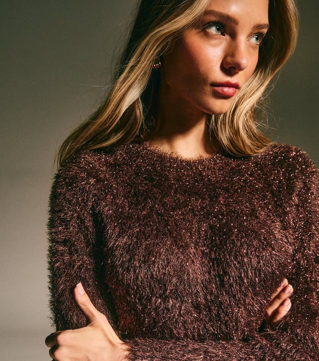 New Look Women's Brown Sparkle Knit Crew Neck Jumper New Look - 2